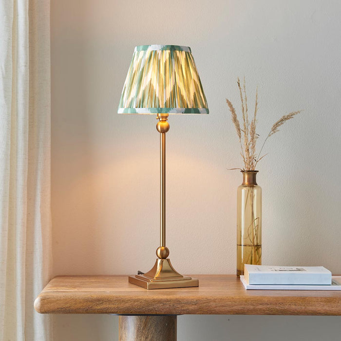 Santiago And Zigzag 20cm Cotswold Green Shade Table Lamp In Brushed Aged Brass