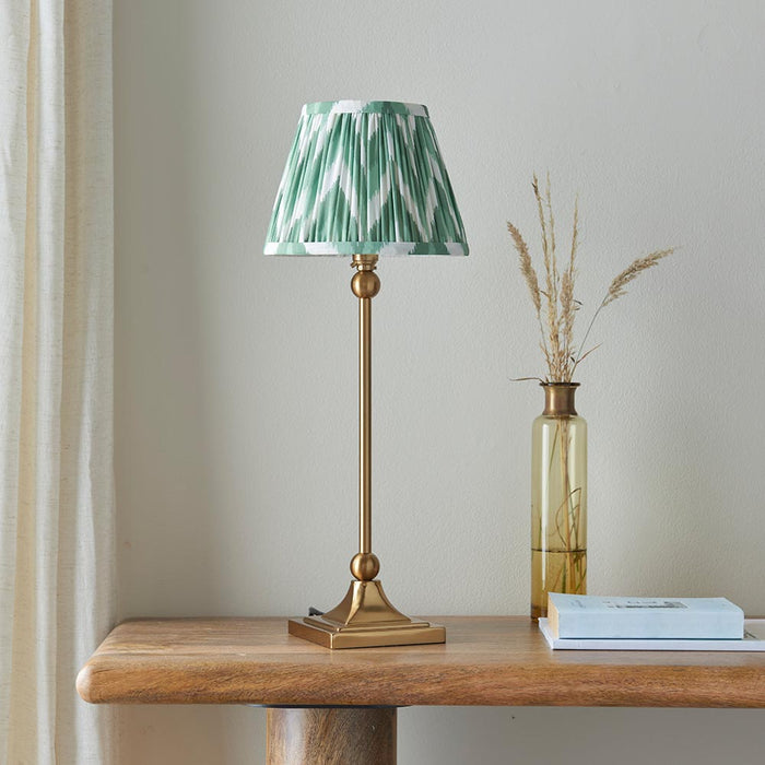 Santiago And Zigzag 20cm Cotswold Green Shade Table Lamp In Brushed Aged Brass
