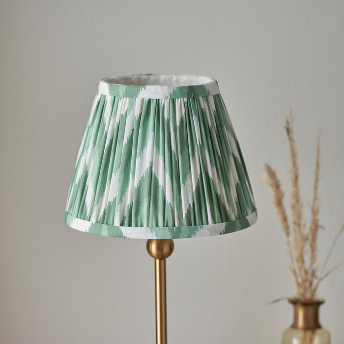Santiago And Zigzag 20cm Cotswold Green Shade Table Lamp In Brushed Aged Brass
