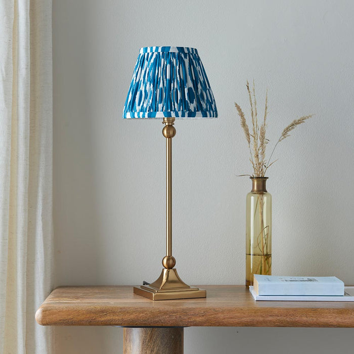 Santiago And Ikat 20cm Marlin Blue Shade Table Lamp In Brushed Aged Brass