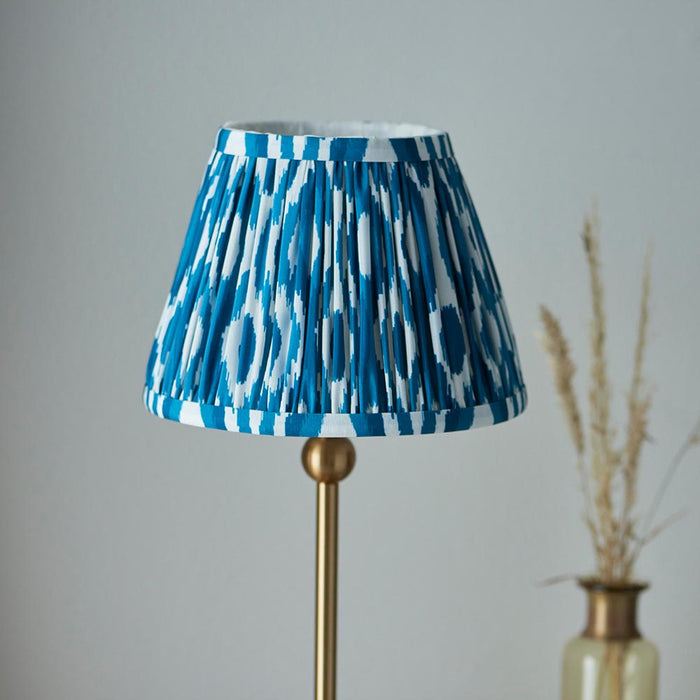 Santiago And Ikat 20cm Marlin Blue Shade Table Lamp In Brushed Aged Brass