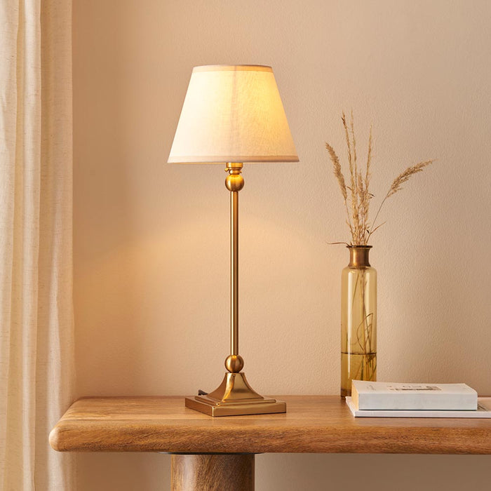 Santiago And Ivy 20cm Vintage White Shade Table Lamp In Brushed Aged Brass