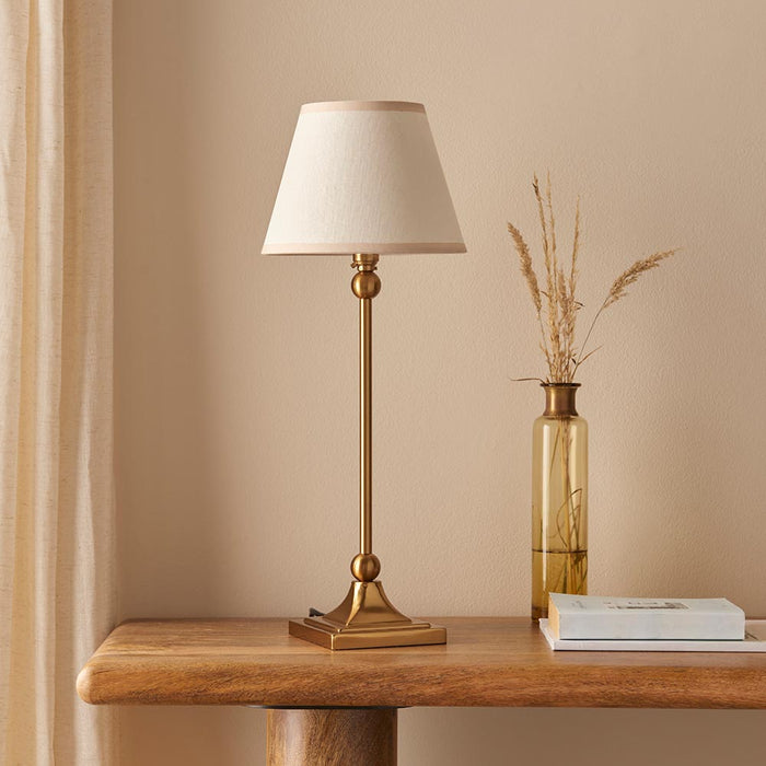 Santiago And Ivy 20cm Vintage White Shade Table Lamp In Brushed Aged Brass
