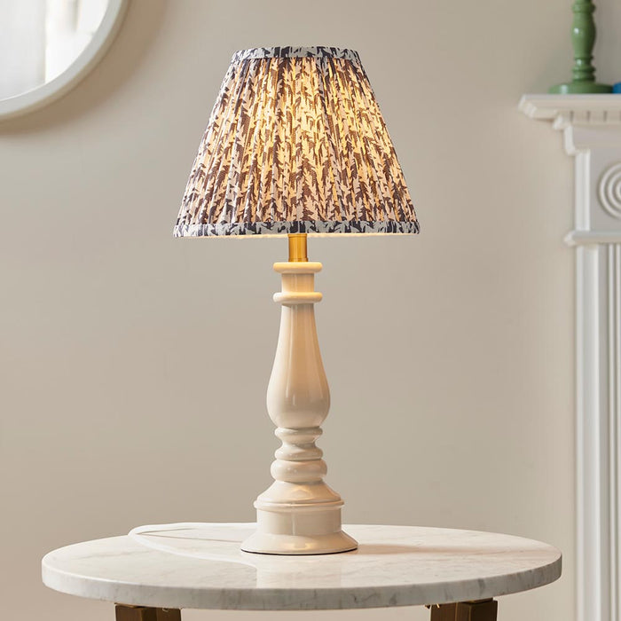Myrtle And Leaf 25cm Pearl Grey Shade Table Lamp With Gloss Almond White Base