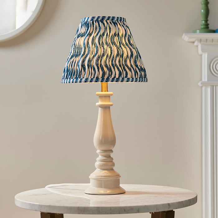 Myrtle And Ripple 25cm Marin Blue Shade Table Lamp With Gloss Almond White Base
