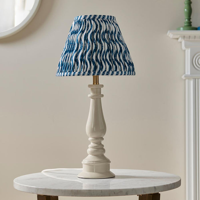 Myrtle And Ripple 25cm Marin Blue Shade Table Lamp With Gloss Almond White Base