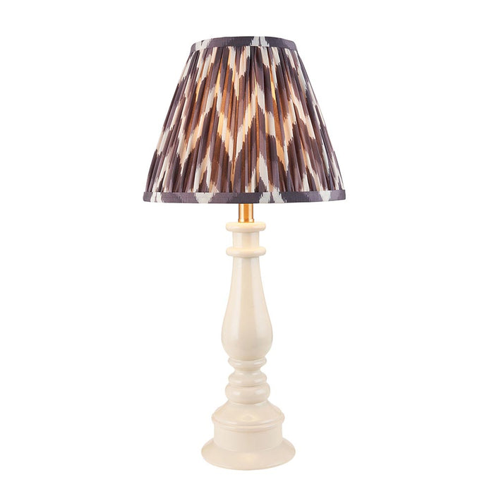 Myrtle And Zigzag 25cm Pearl Grey Shade Table Lamp With Gloss Almond White Base