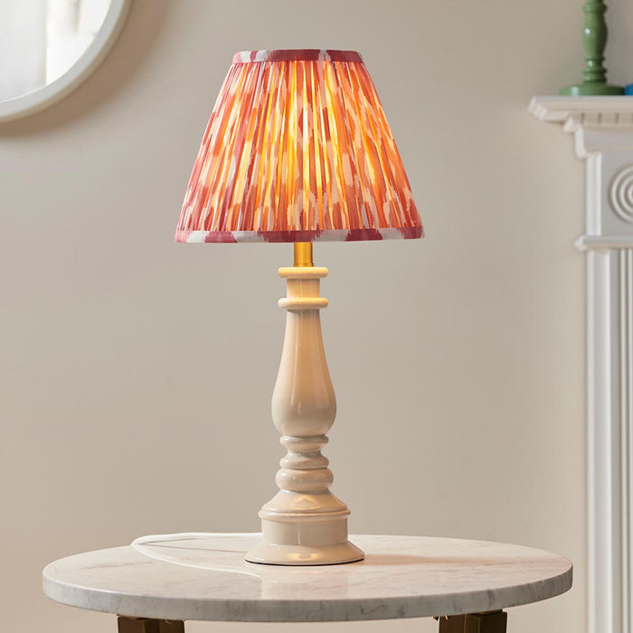 Myrtle And Ikat 25cm Coral Pink Shade Table Lamp With Gloss Almond White Base