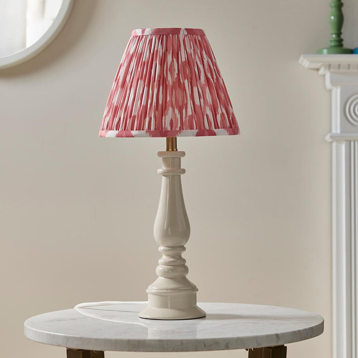Myrtle And Ikat 25cm Coral Pink Shade Table Lamp With Gloss Almond White Base