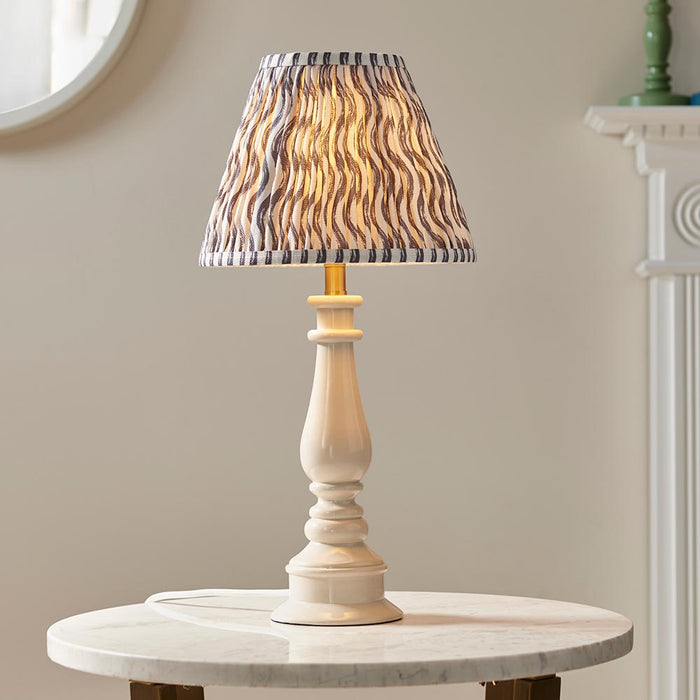 Myrtle And Ripple 25cm Pearl Grey Shade Table Lamp With Gloss Almond White Base