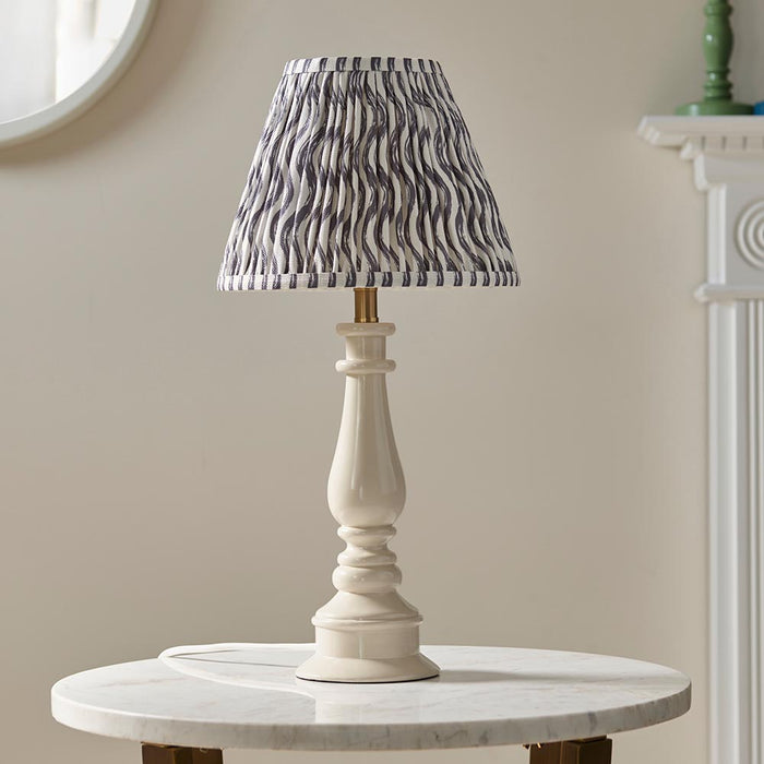 Myrtle And Ripple 25cm Pearl Grey Shade Table Lamp With Gloss Almond White Base