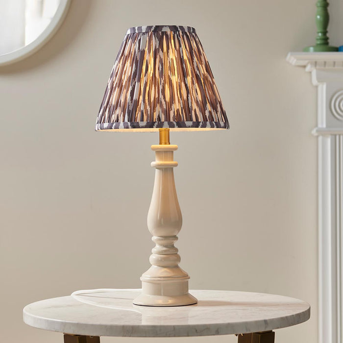 Myrtle And Ikat 25cm Pearl Grey Shade Table Lamp With Gloss Almond White Base