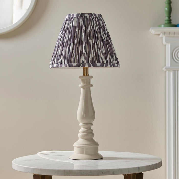 Myrtle And Ikat 25cm Pearl Grey Shade Table Lamp With Gloss Almond White Base