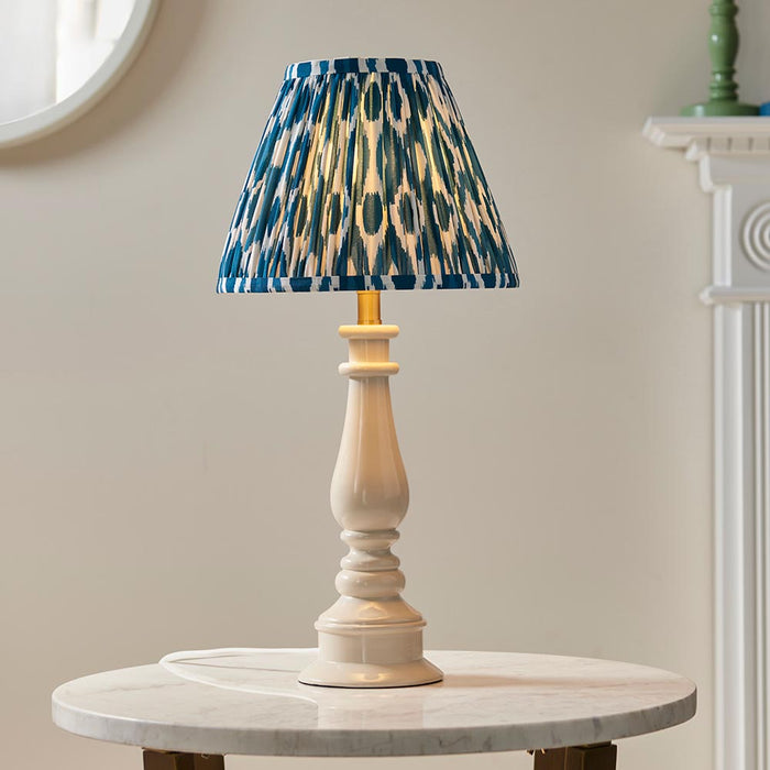 Myrtle And Ikat 25cm Marlin Blue Shade Table Lamp With Gloss Almond White Base