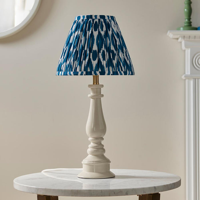 Myrtle And Ikat 25cm Marlin Blue Shade Table Lamp With Gloss Almond White Base