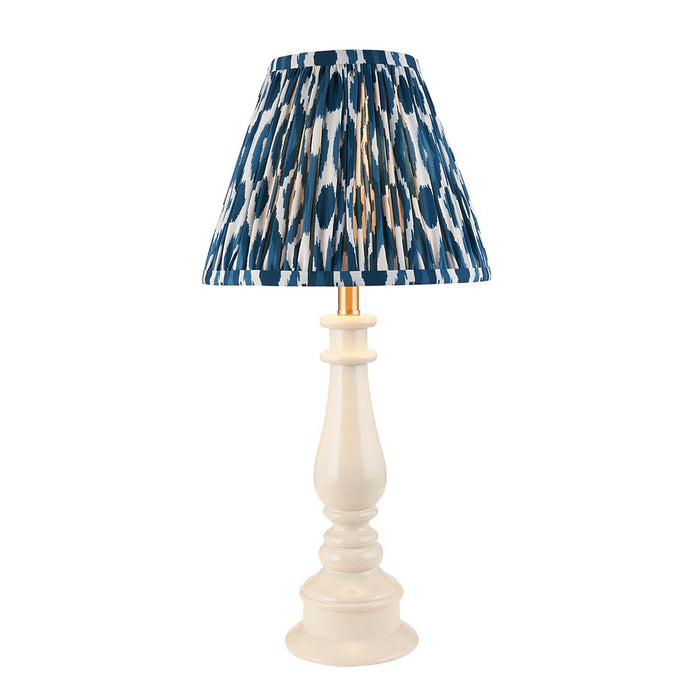 Myrtle And Ikat 25cm Marlin Blue Shade Table Lamp With Gloss Almond White Base