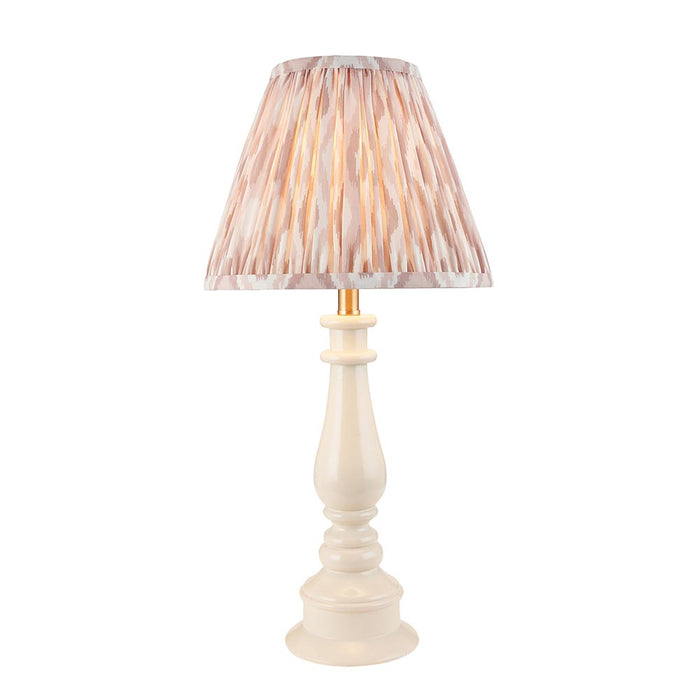 Myrtle And Ikat 25cm Neutral Shade Table Lamp With Gloss Almond White Base