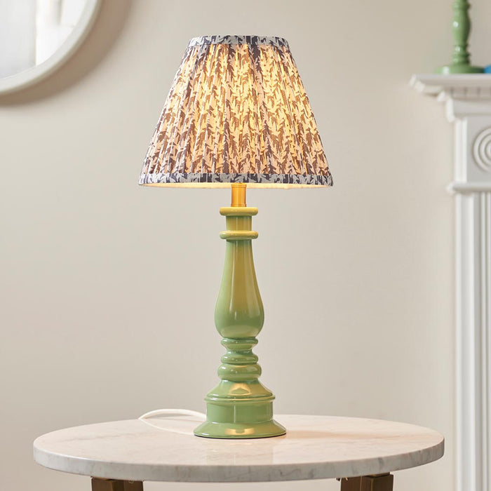 Myrtle And Leaf 25cm Pearl Grey Shade Table Lamp With Gloss Cotswold Green Base