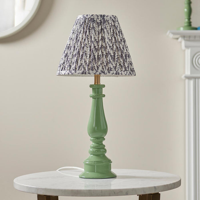Myrtle And Leaf 25cm Pearl Grey Shade Table Lamp With Gloss Cotswold Green Base