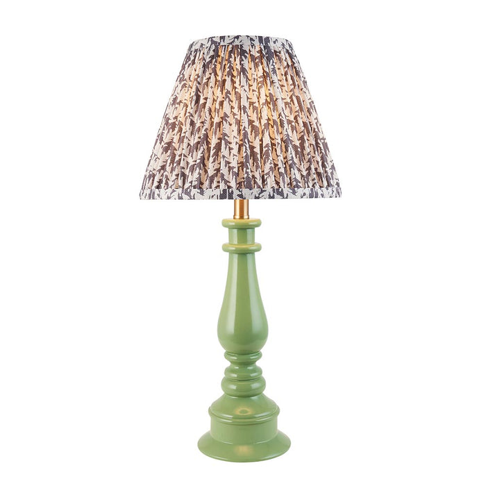 Myrtle And Leaf 25cm Pearl Grey Shade Table Lamp With Gloss Cotswold Green Base
