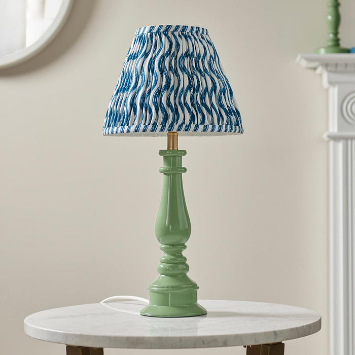 Myrtle And Ripple 25cm Marin Blue Shade Table Lamp With Gloss Cotswold Green Base