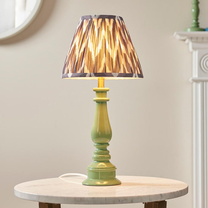 Myrtle And Zigzag 25cm Pearl Grey Shade Table Lamp With Gloss Cotswold Green Base