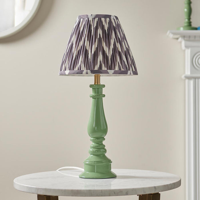 Myrtle And Zigzag 25cm Pearl Grey Shade Table Lamp With Gloss Cotswold Green Base