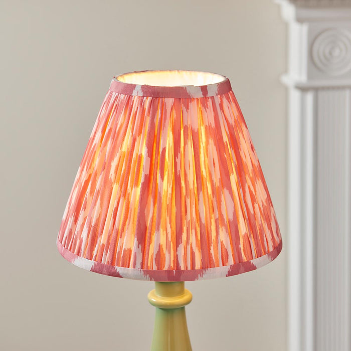 Myrtle And Ikat 25cm Coral Pink Shade Table Lamp With Gloss Cotswold Green Base