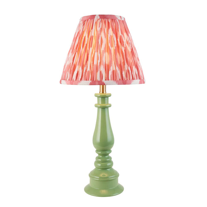 Myrtle And Ikat 25cm Coral Pink Shade Table Lamp With Gloss Cotswold Green Base