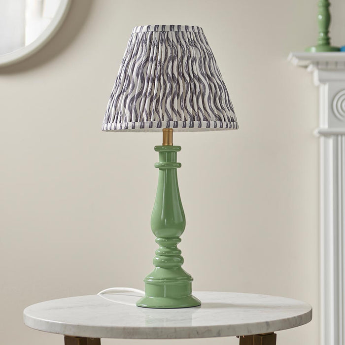 Myrtle And Ripple 25cm Pearl Grey Shade Table Lamp With Gloss Cotswold Green Base