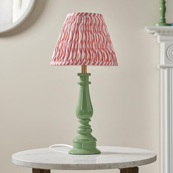 Myrtle And Ripple 25cm Coral Pink Shade Table Lamp With Gloss Cotswold Green Base