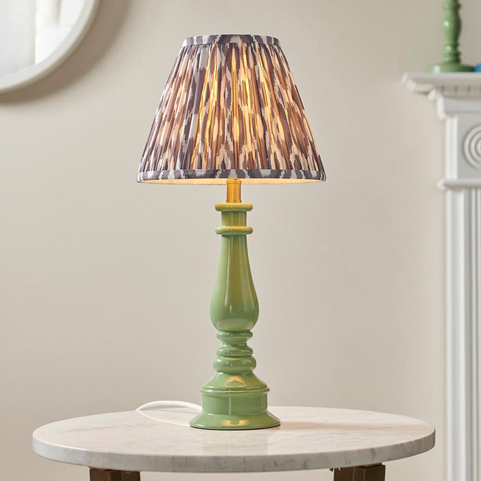 Myrtle And Ikat 25cm Pearl Grey Shade Table Lamp With Gloss Cotswold Green Base