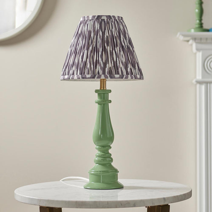 Myrtle And Ikat 25cm Pearl Grey Shade Table Lamp With Gloss Cotswold Green Base