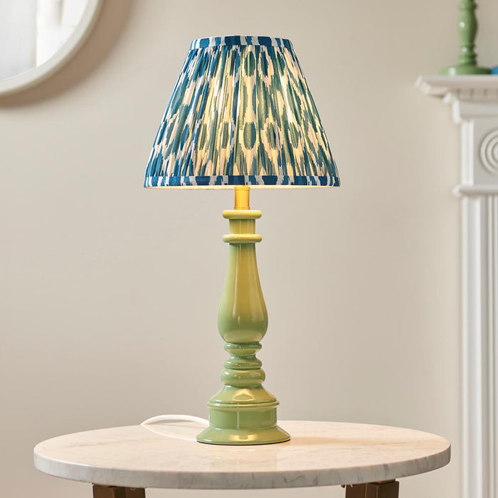 Myrtle And Ikat 25cm Marlin Blue Shade Table Lamp With Gloss Cotswold Green Base