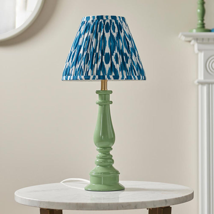 Myrtle And Ikat 25cm Marlin Blue Shade Table Lamp With Gloss Cotswold Green Base