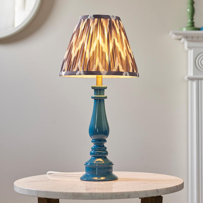 Myrtle And Zigzag 25cm Pearl Grey Shade Table Lamp With Gloss Marlin Blue Base