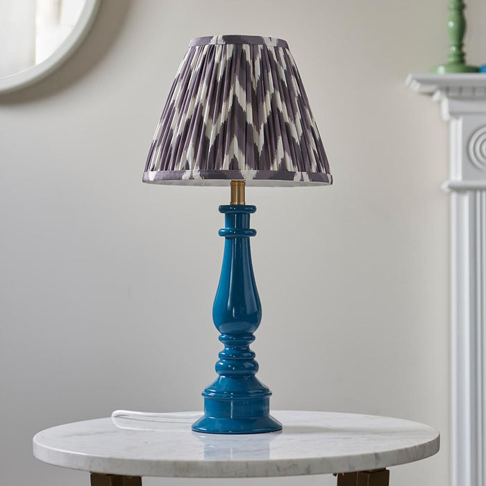Myrtle And Zigzag 25cm Pearl Grey Shade Table Lamp With Gloss Marlin Blue Base