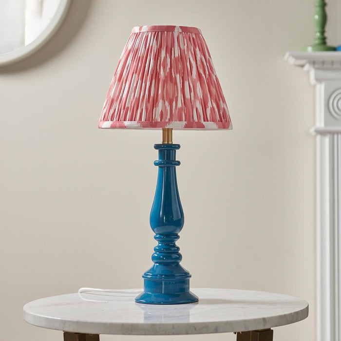 Myrtle And Ikat 25cm Coral Pink Shade Table Lamp With Gloss Marlin Blue Base