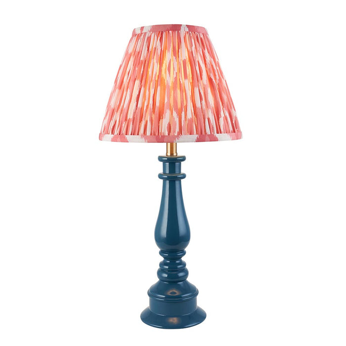 Myrtle And Ikat 25cm Coral Pink Shade Table Lamp With Gloss Marlin Blue Base