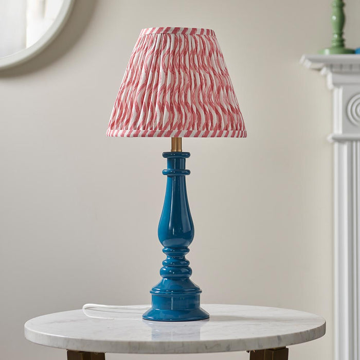 Myrtle And Ripple 25cm Coral Pink Shade Table Lamp With Gloss Marlin Blue Base