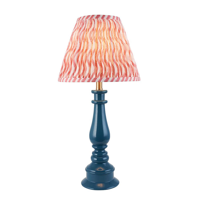 Myrtle And Ripple 25cm Coral Pink Shade Table Lamp With Gloss Marlin Blue Base