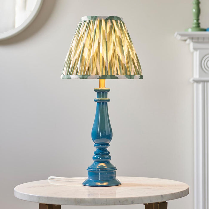 Myrtle And Zigzag 25cm Cotswold Green Shade Table Lamp With Gloss Marlin Blue Base