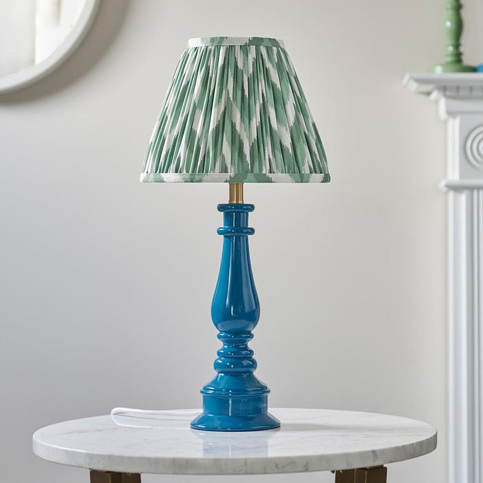 Myrtle And Zigzag 25cm Cotswold Green Shade Table Lamp With Gloss Marlin Blue Base