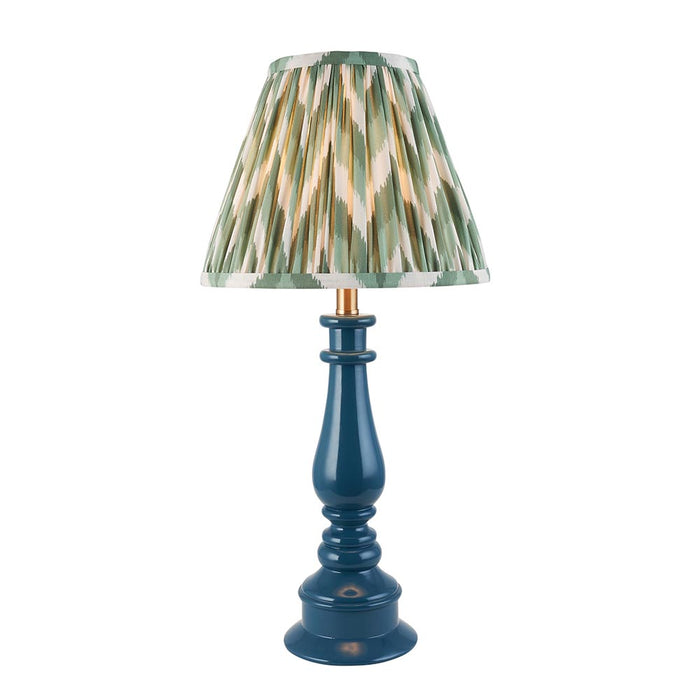 Myrtle And Zigzag 25cm Cotswold Green Shade Table Lamp With Gloss Marlin Blue Base
