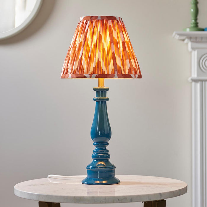 Myrtle And Zigzag 25cm Apricot Orange Shade Table Lamp With Gloss Marlin Blue Base