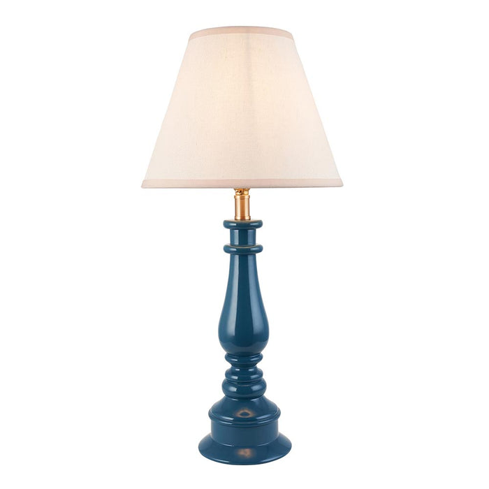 Myrtle And Ivy 25cm Vintage White Shade Table Lamp With Gloss Marlin Blue Base
