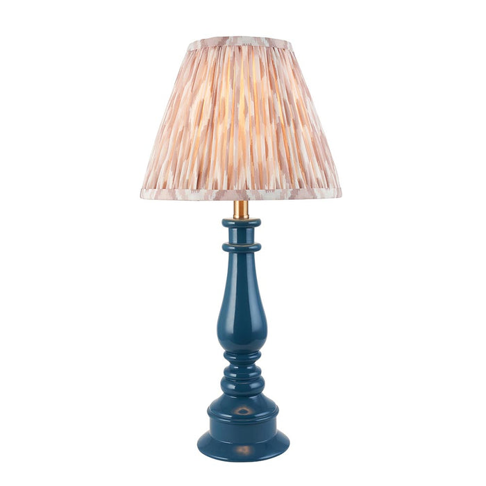 Myrtle And Ikat 25cm Neutral Shade Table Lamp With Gloss Marlin Blue Base