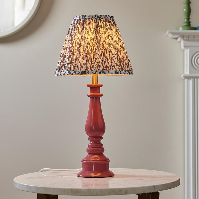 Myrtle And Leaf 25cm Pearl Grey Shade Table Lamp With Gloss Pink Clay Base