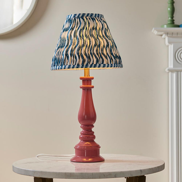 Myrtle And Ripple 25cm Marin Blue Shade Table Lamp With Gloss Pink Clay Base