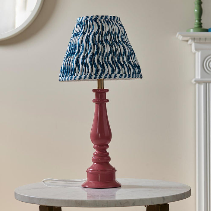 Myrtle And Ripple 25cm Marin Blue Shade Table Lamp With Gloss Pink Clay Base
